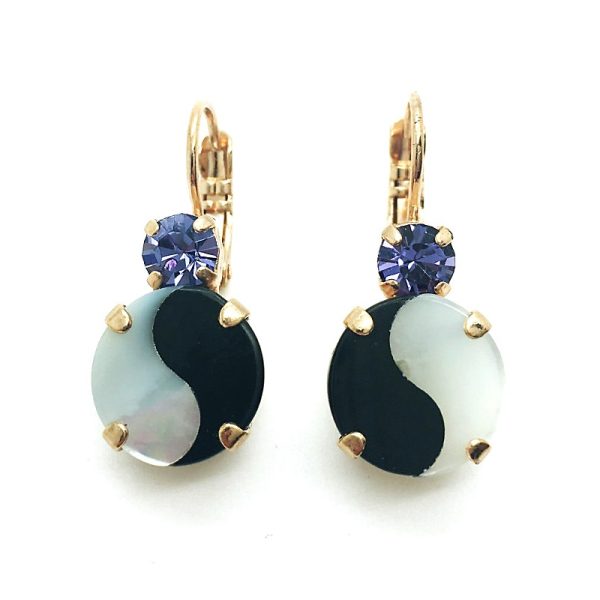 Mariana Earrings Symbolic Yin Yang White Alabaster & Amethyst Swarovski Crystals My Treasures Coll.