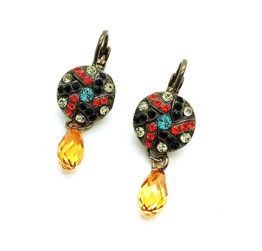 E-1059 1H-1104-BR6 (3) Mariana Earrings Dangling Colorful Swarovski Crystals St Barts Caribbean Life Coll. - Image 1