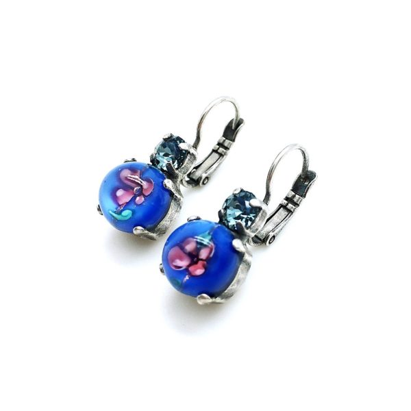 Mariana Earrings Round Floral Sapphire AB Swarovski Crystals My Treasures Coll.
