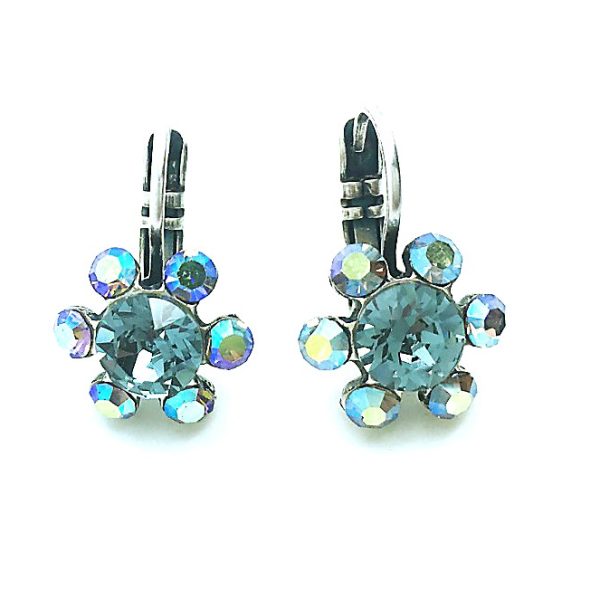 Mariana Earrings Dainty Flower Shape Aquamarine & AB Austrian Crystals Cocktail Hour Coll.