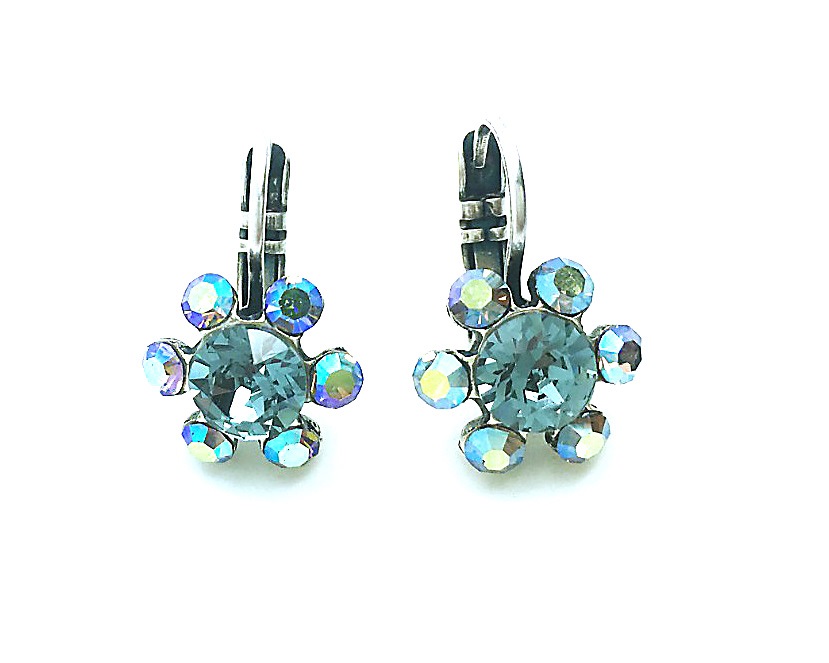 E-1090-3-215-3-SP6 (2) Mariana Earrings Dainty Flower Shape Aquamarine & AB Austrian Crystals Cocktail Hour Coll. - Image 1