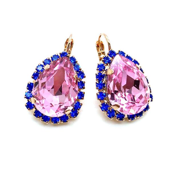 Mariana Earrings Pear Shape Capri Blue & Light Rose Austrian Crystals Songbook Coll.