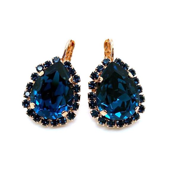 Mariana Earrings Pear Shape Montana Blue & Aurora Boreale Austrian Crystals Songbook Coll.