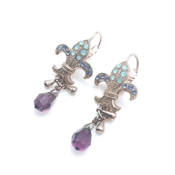 Mariana Earrings Fleur de Lis Shaped Beaded Multicolor Swarovski Crystals My Treasures Coll.