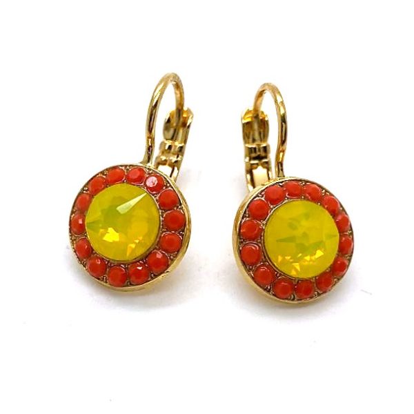 Earrings By Mariana Woman Beaded Orange and Yellow Opal Swarovski Crystals-YG
