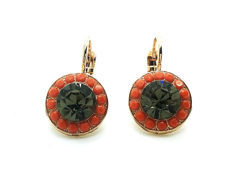 E-1129-66215-RG6 (3) Earrings By Mariana Woman Fab Black Diamond and Coral Swarovski Crystals - Image 1