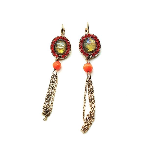 Mariana Earrings Glamorous Dangling Reds & Oranges Swarovski Crystals Paradise Coll.