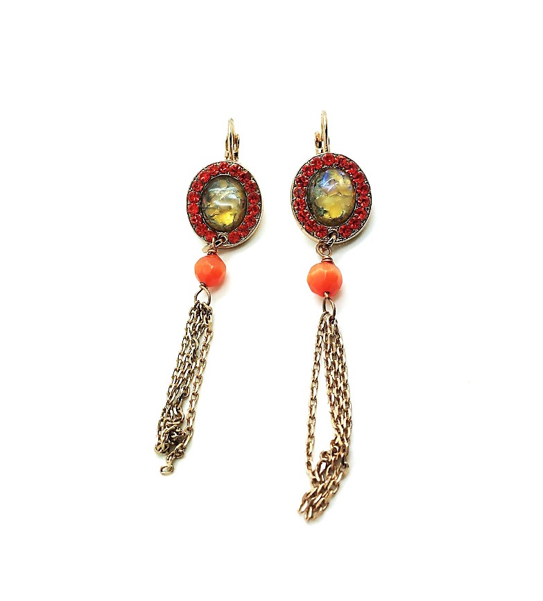 E-1130-1-3801-RG6 (3) Mariana Earrings Glamorous Dangling Reds & Oranges Swarovski Crystals Paradise Coll. - Image 1