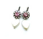 Mariana Earrings Heart Shape Pearl Mineral & Pinks Swarovski Crystals My Treasures Coll.