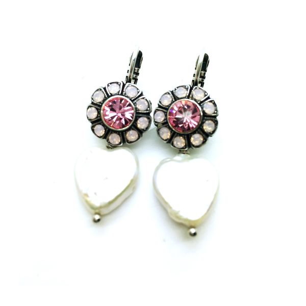 Mariana Earrings Heart Shape Pearl Mineral & Pinks Swarovski Crystals My Treasures Coll.