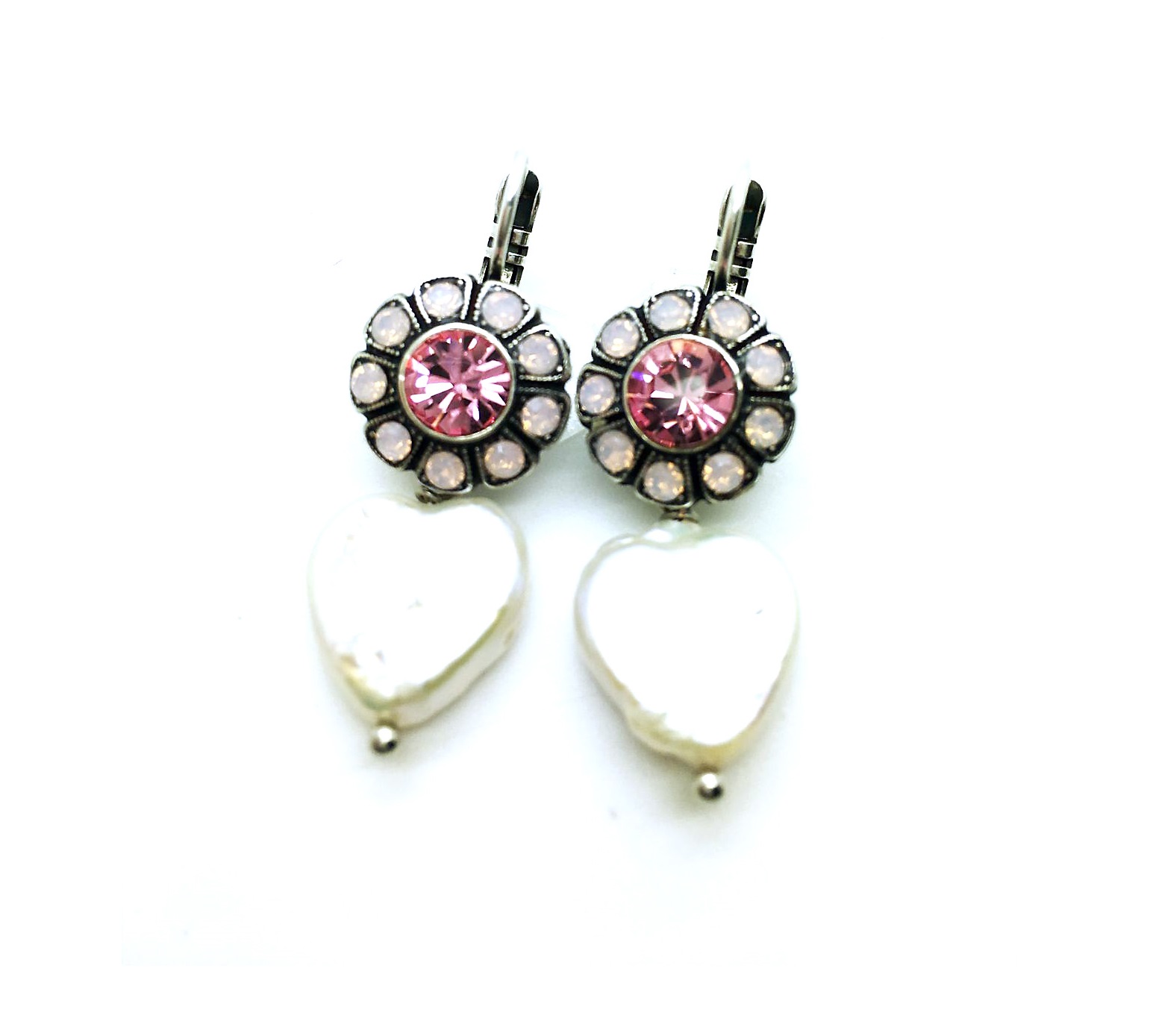 E-1131H-M48223-SP6 (1) Mariana Earrings Heart Shape Pearl Mineral & Pinks Swarovski Crystals My Treasures Coll. - Image 1