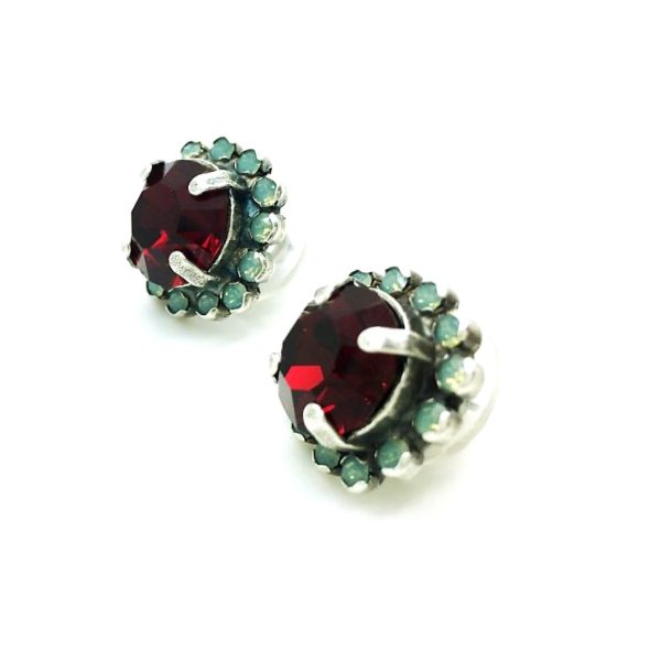 Mariana Earrings Timeless Floral Ruby & Pale Green Swarovski Crystals My Treasures Coll.