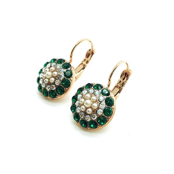 Mariana Earrings Beautiful Pearl, Emerald & Lt Azure Austrian Crystals My Treasures Coll.