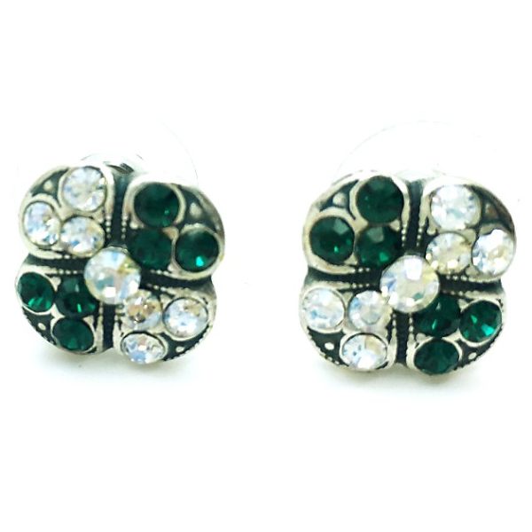 Mariana Earrings Clover Shaped Beaded Emerald & Moonlight Swarovski Crystals My Treasures Coll.