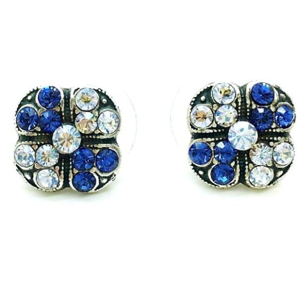 Mariana Earrings Clover Shaped Beaded Sapphire & Moonlight Austrian Crystals My Treasures Coll.