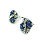 Mariana Earrings Clover Shaped Beaded Sapphire & Moonlight Austrian Crystals My Treasures Coll. - Image 2