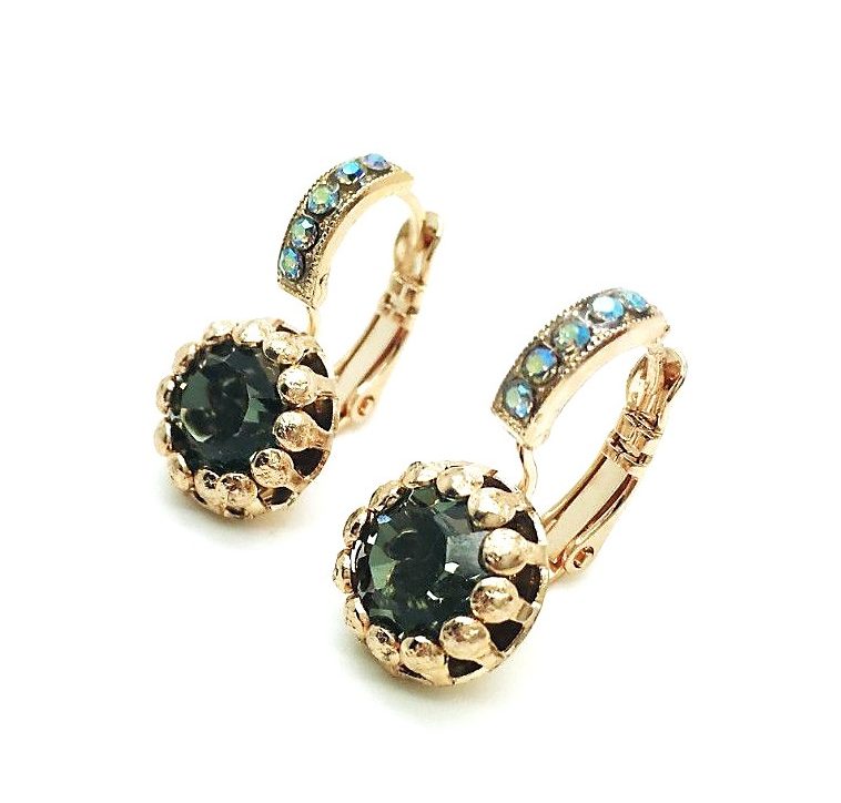 E-1160-215-RG6 (2) Mariana Earrings Simply Elegant Black Diamond & AB Austrian Crystals My Treasures Coll. - Image 1