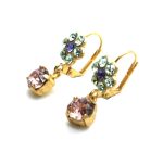 Earrings By Mariana Woman Floral Dangling Chrysolite, Sapphire and Vintage Rose Swarovski Crystals - Image 2