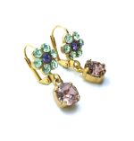 Earrings By Mariana Woman Floral Dangling Chrysolite, Sapphire and Vintage Rose Swarovski Crystals - Image 3