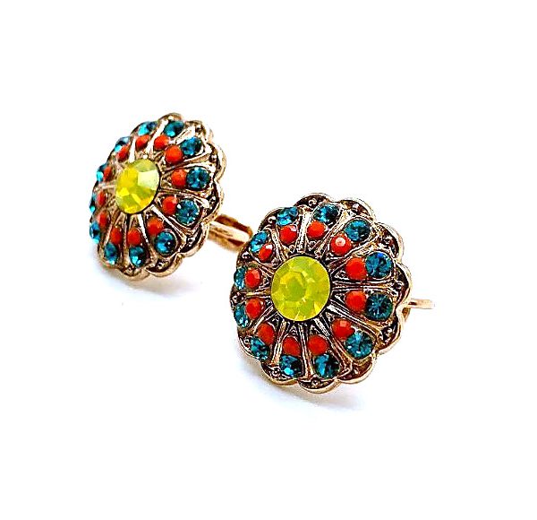 Mariana Earrings Masai Africa Coll. Glamorous Blues, Oranges & Yellow Austrian Crystals