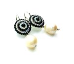 Mariana Earrings Dangling White Shell Mineral, AB & Jet Swarovski Crystals Caribbean Life Coll. - Image 3