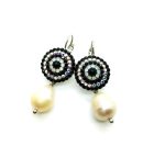 Mariana Earrings Dangling White Shell Mineral, AB & Jet Swarovski Crystals Caribbean Life Coll. - Image 2