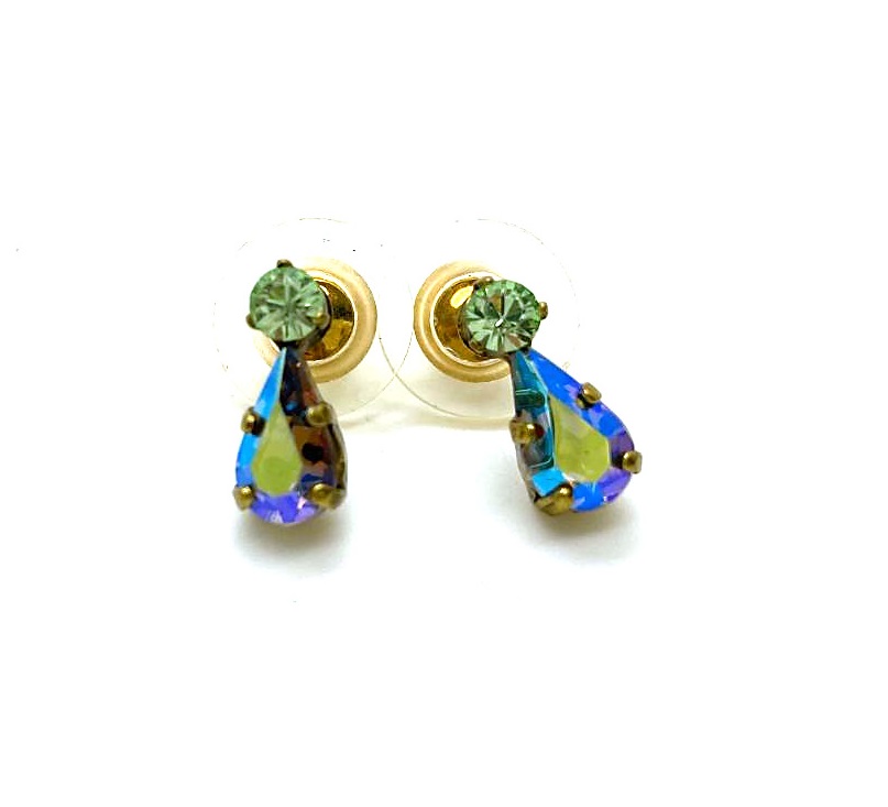 E-1204-907-EG2 (2) Mariana Earrings Teardrop Vitrail Medium & Chrysolite Swarovski Crystals My Treasures Coll. - Image 1