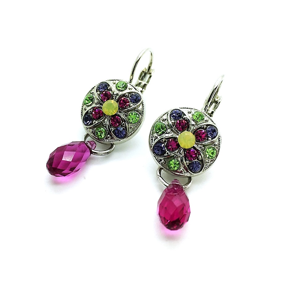 E-1218H-333-1-RO6 (1) Mariana Earrings Dangling Colorful Swarovski Crystals Cuba Caribbean Life Coll. - Image 1