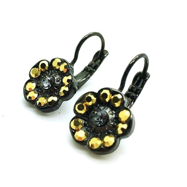 Mariana Earrings Floral Black Diamond & Dorado Swarovski Crystals Courage Inspiration Coll.