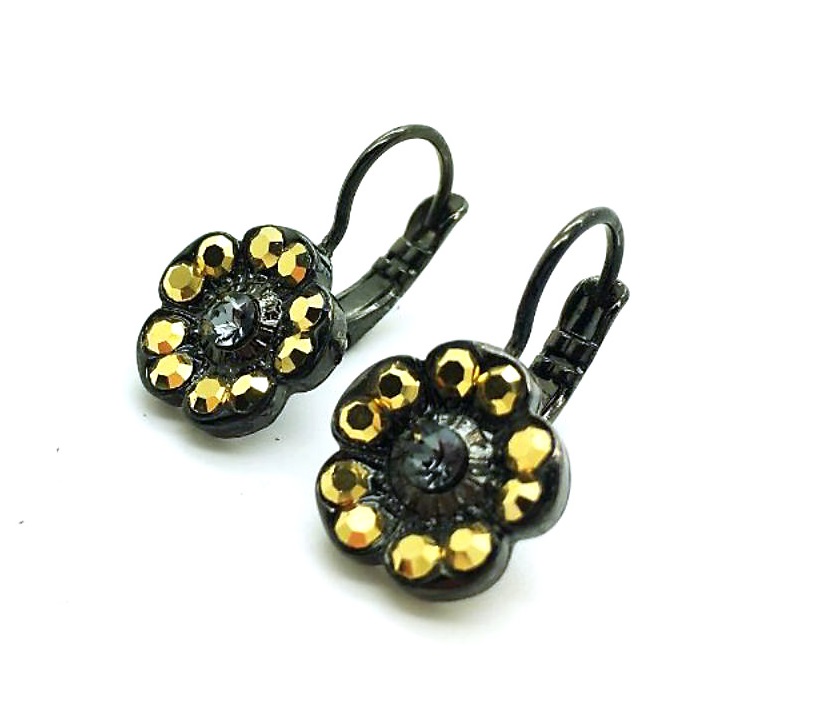 E-1220-280-5-BG6 (1) Mariana Earrings Floral Black Diamond & Dorado Swarovski Crystals Courage Inspiration Coll. - Image 1
