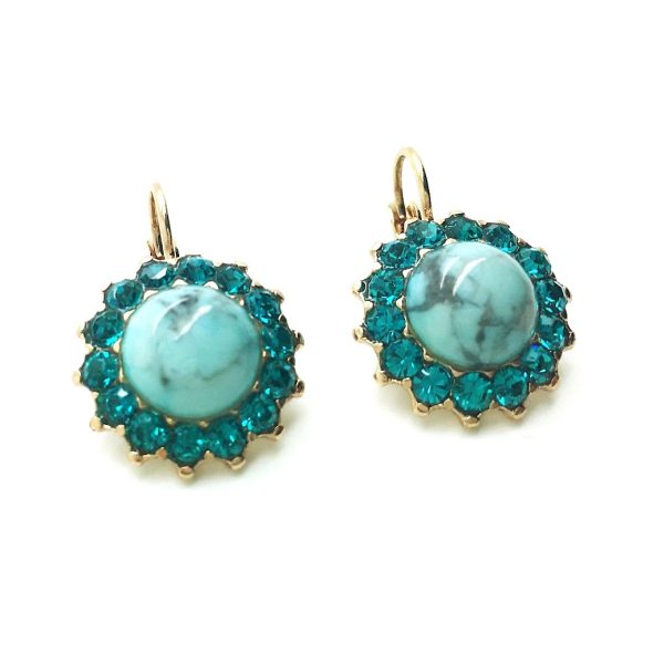 Mariana Earrings Flower Shape Turq Mineral & Blue Zircon Swarovski Crystals Africa Coll.