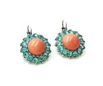 Mariana Earrings Charming Coral Mineral & Lt Turquoise Austrian Crystals Serengeti Africa Coll. - Image 3