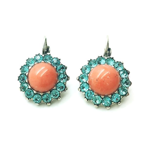 Mariana Earrings Charming Coral Mineral & Lt Turquoise Austrian Crystals Serengeti Africa Coll.