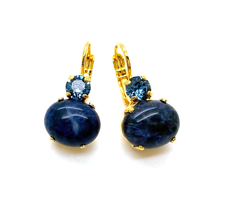 E-1350M-1069-YG6 (1) Mariana Earrings Lovely Round Drop Sodalite Mineral Mood Indigo Songbook Coll. Yellow Gold - Image 1