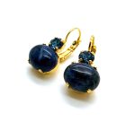 Mariana Earrings Lovely Round Drop Sodalite Mineral Mood Indigo Songbook Coll. Yellow Gold - Image 2