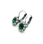 Earrings By Mariana Floral Cream Pearl and Emerald Swarovski Crystals - Image 2