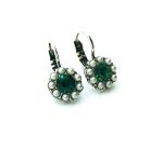 Earrings By Mariana Floral Cream Pearl and Emerald Swarovski Crystals - Image 3