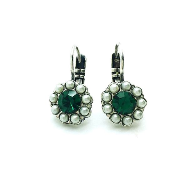 Earrings By Mariana Floral Cream Pearl and Emerald Swarovski Crystals