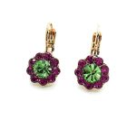 Earrings By Mariana Woman Dainty Flower Shape Fuchsia and Olivine Swarovski Crystals