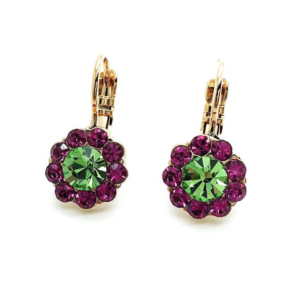 Earrings By Mariana Woman Dainty Flower Shape Fuchsia and Olivine Swarovski Crystals