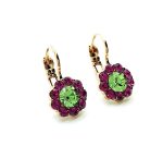 Earrings By Mariana Woman Dainty Flower Shape Fuchsia and Olivine Swarovski Crystals - Image 3