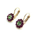 Earrings By Mariana Woman Dainty Flower Shape Fuchsia and Olivine Swarovski Crystals - Image 2