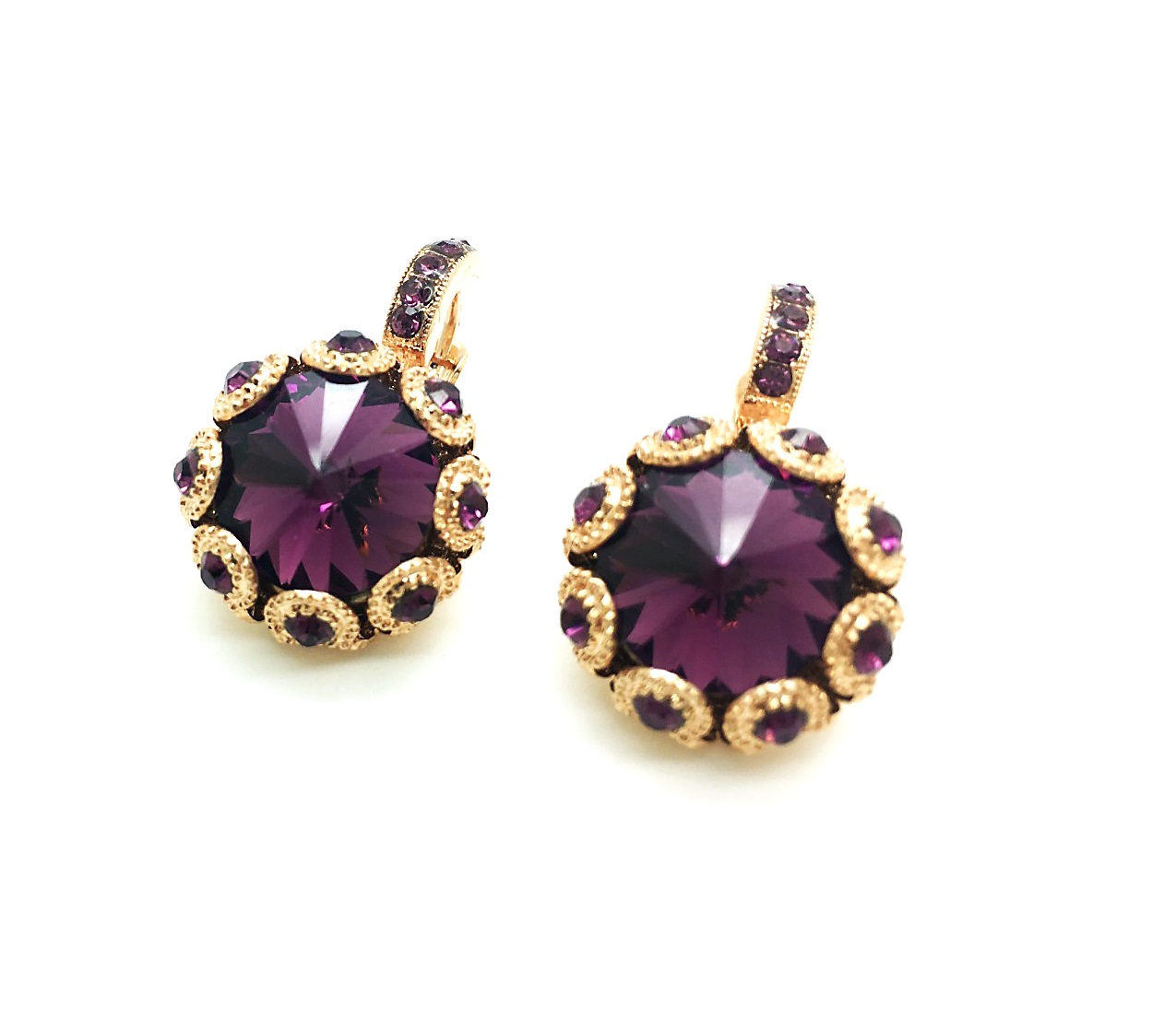 E-1386-204204-RG6 (3) Earrings By Mariana Woman Classy Amethyst Swarovski Crystals - Image 1
