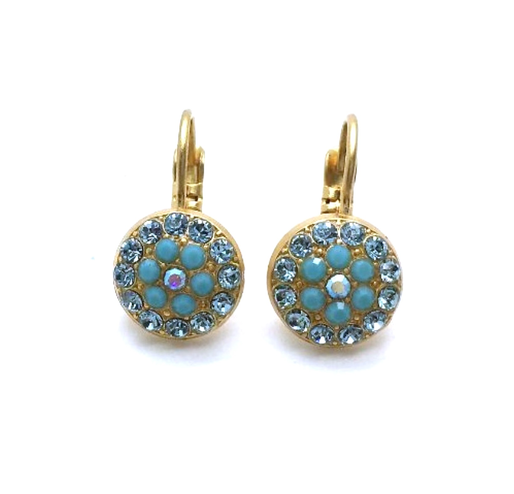 E-1416-2672-YG6 (2) Earrings By Mariana Woman Round Beaded Turquoise, AB and Aquamarine Swarovski Crystals - Image 1