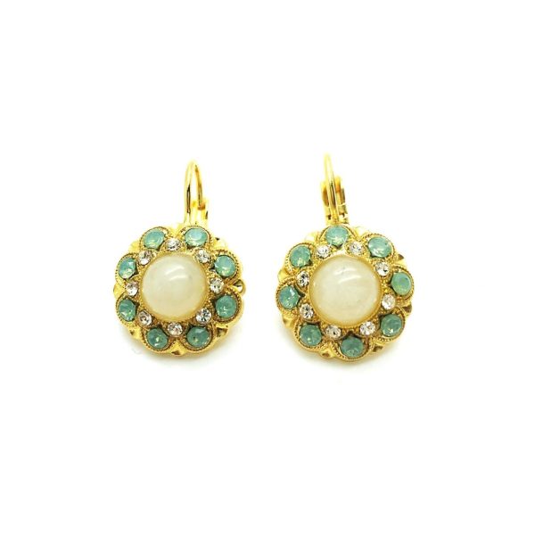 Mariana Earrings Floral Greens & Whites Swarovski Crystals Seaside Day Nirvana Coll.