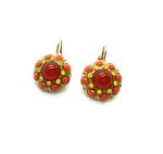 Mariana Earrings Floral Beaded Ruby Mineral, Orange & Jonquil Swarovski Crystal Inspiration Coll. - Image 3