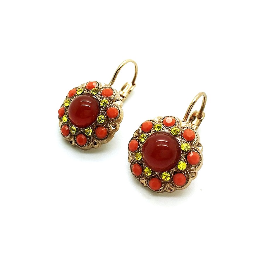 E-1417M-1031-RG6 (3) Mariana Earrings Floral Beaded Ruby Mineral, Orange & Jonquil Swarovski Crystal Inspiration Coll. - Image 1