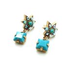Mariana Earrings Floral Dangling Turq & AB Swarovski Crystals My Treasures Coll. - Image 2