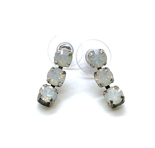 Earrings By Mariana My Treasures Coll. Triple Tier Strand White Opal Austrian Crystals