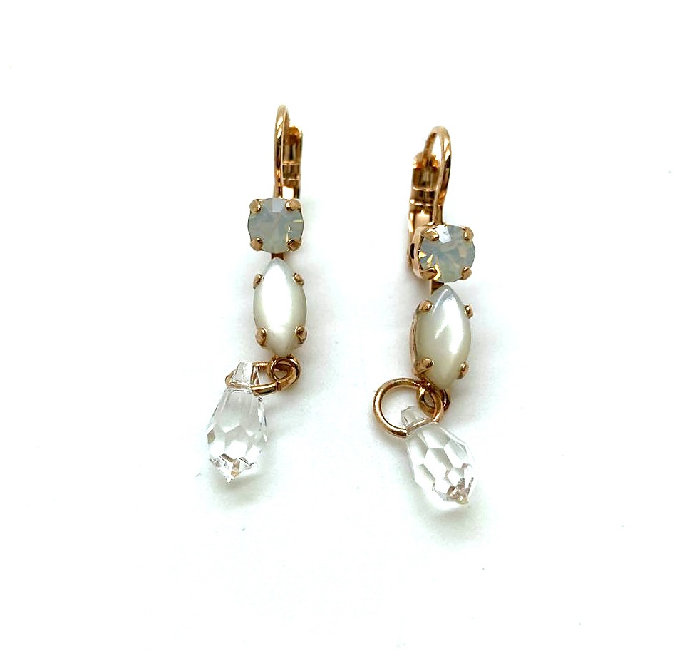 E-1514-1-M5087-RG6 (2) Mariana Earrings White Jade Mineral, Grey Opal & Clear Swarovski Crystals My Treasures Coll. - Image 1